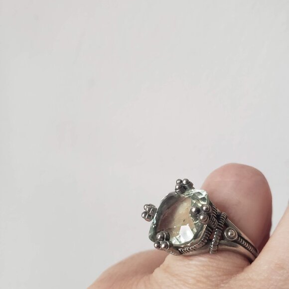 Stunning Sterling Silver Cocktail Ring Pale Blue Green Stone Signed JL - Picture 7 of 11